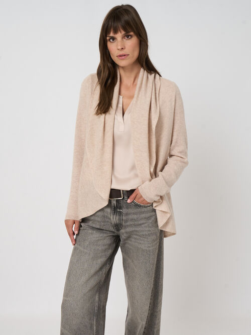 Open organic cashmere cardigan with shawl neck