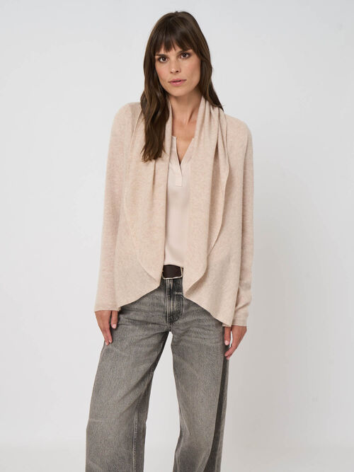 Open organisch kasjmier vest met sjaalkraag