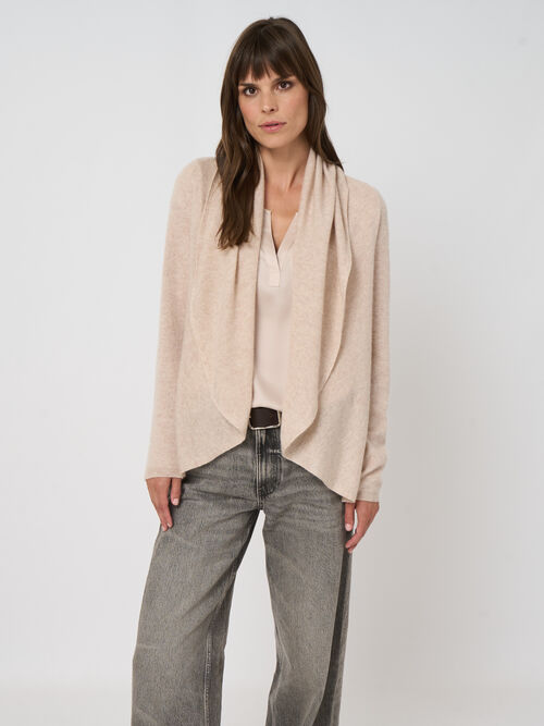 Open organic cashmere cardigan with shawl neck