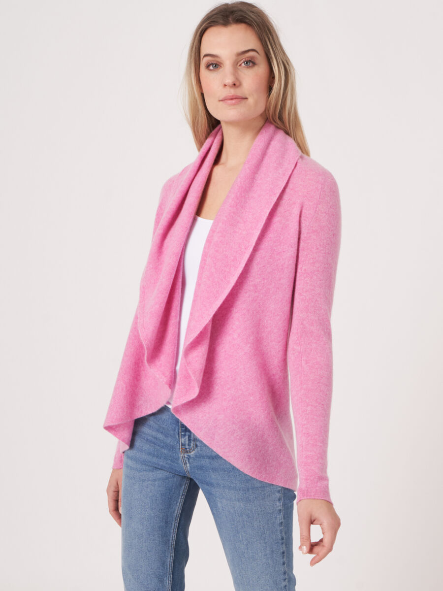 Open organic cashmere cardigan with shawl neck image number 0