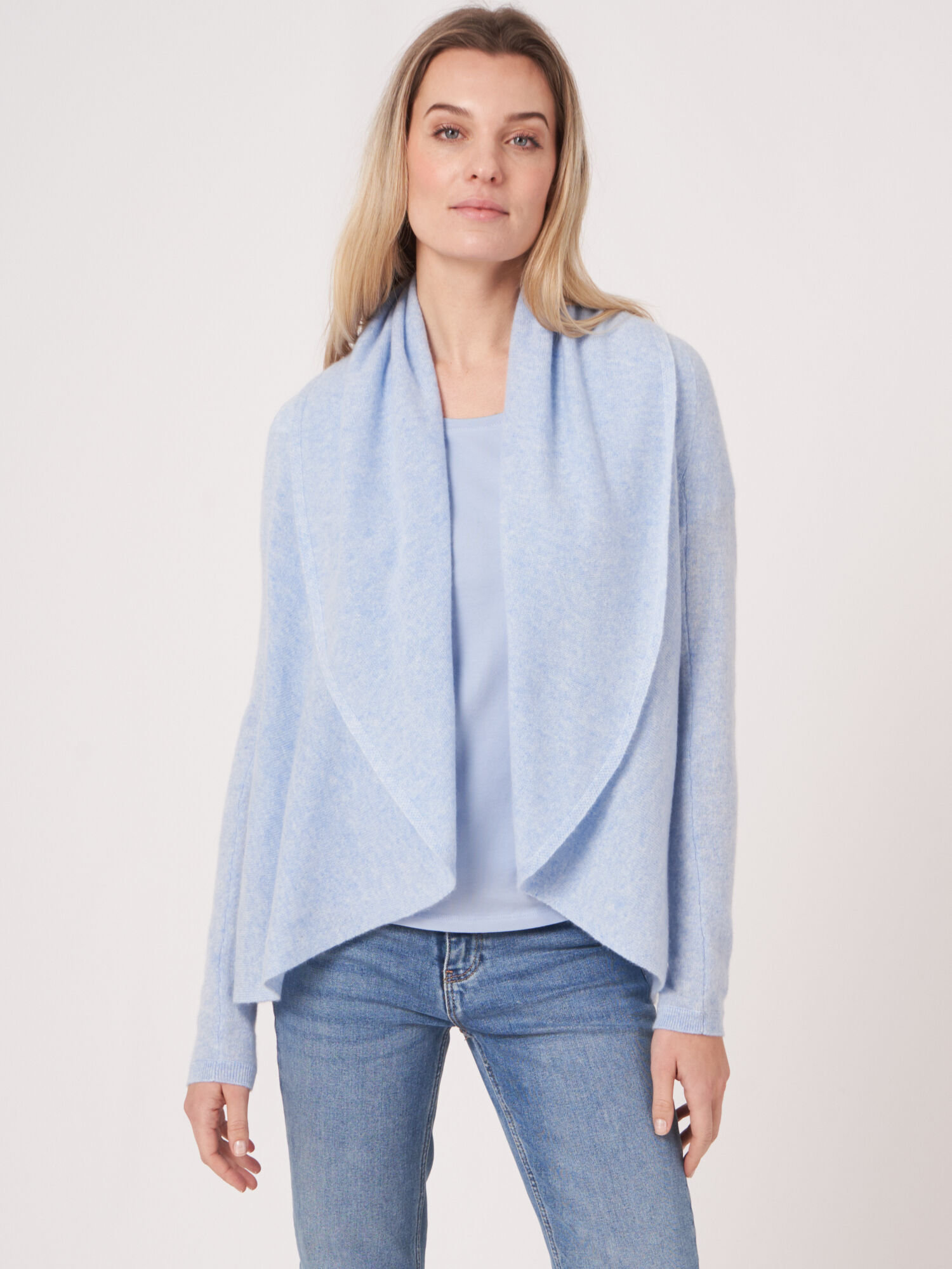 Open organisch cashmere vest met sjaalkraag