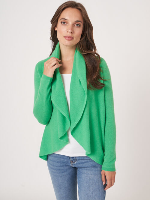 Open organic cashmere cardigan with shawl neck