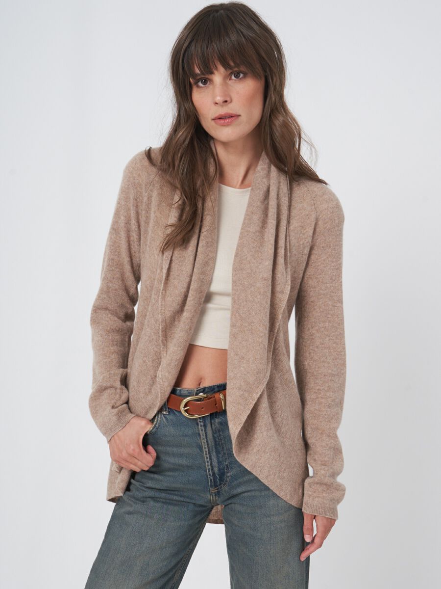 Open organic cashmere cardigan with shawl neck image number 0