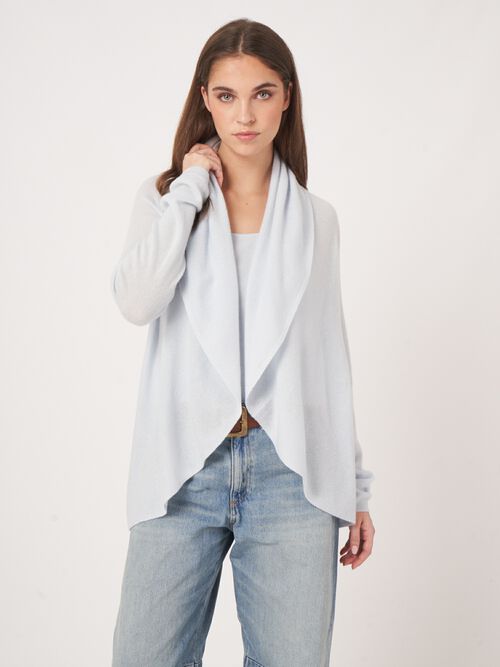 Open organisch kasjmier vest met sjaalkraag