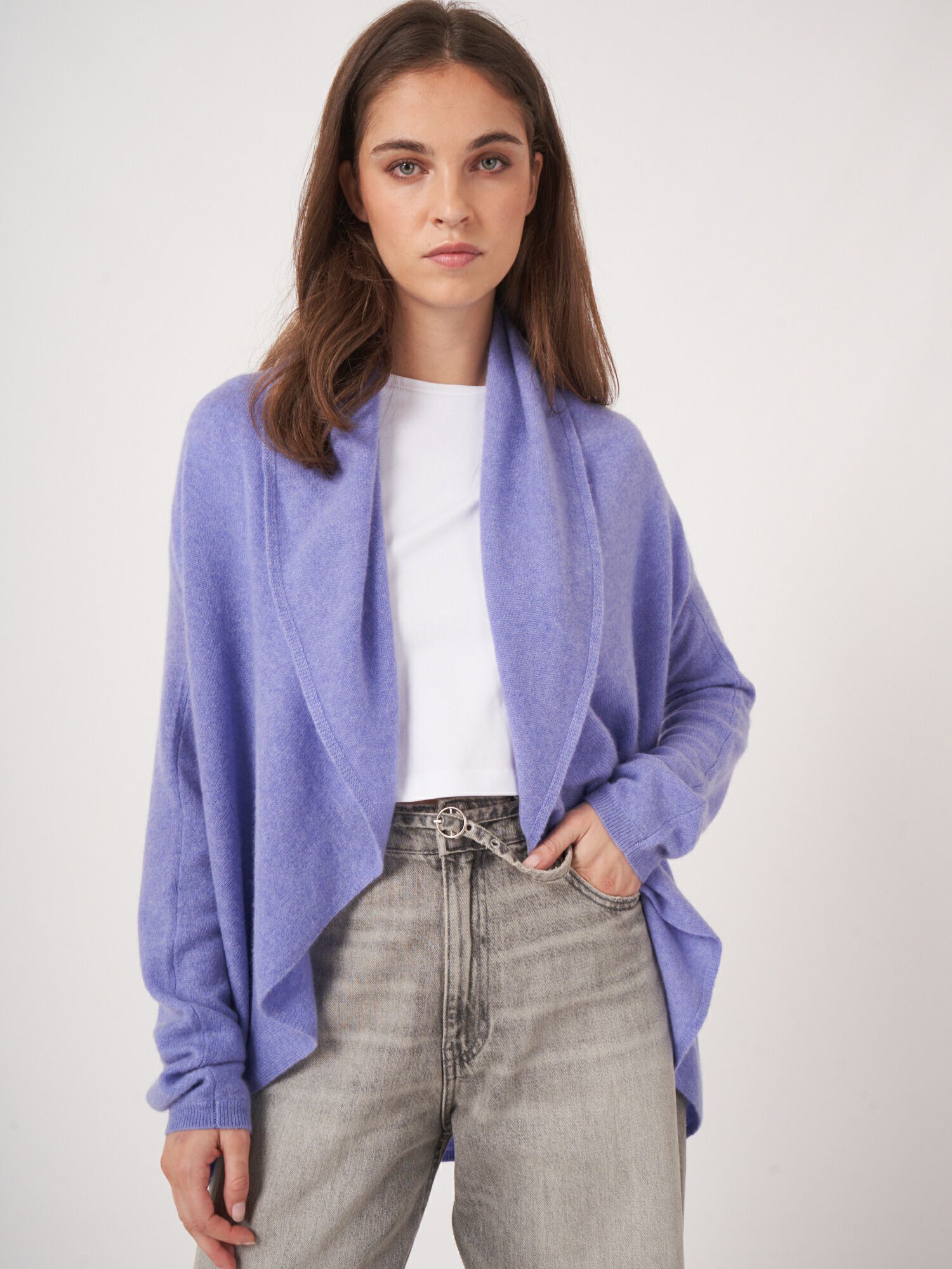 Open organisch cashmere vest met sjaalkraag