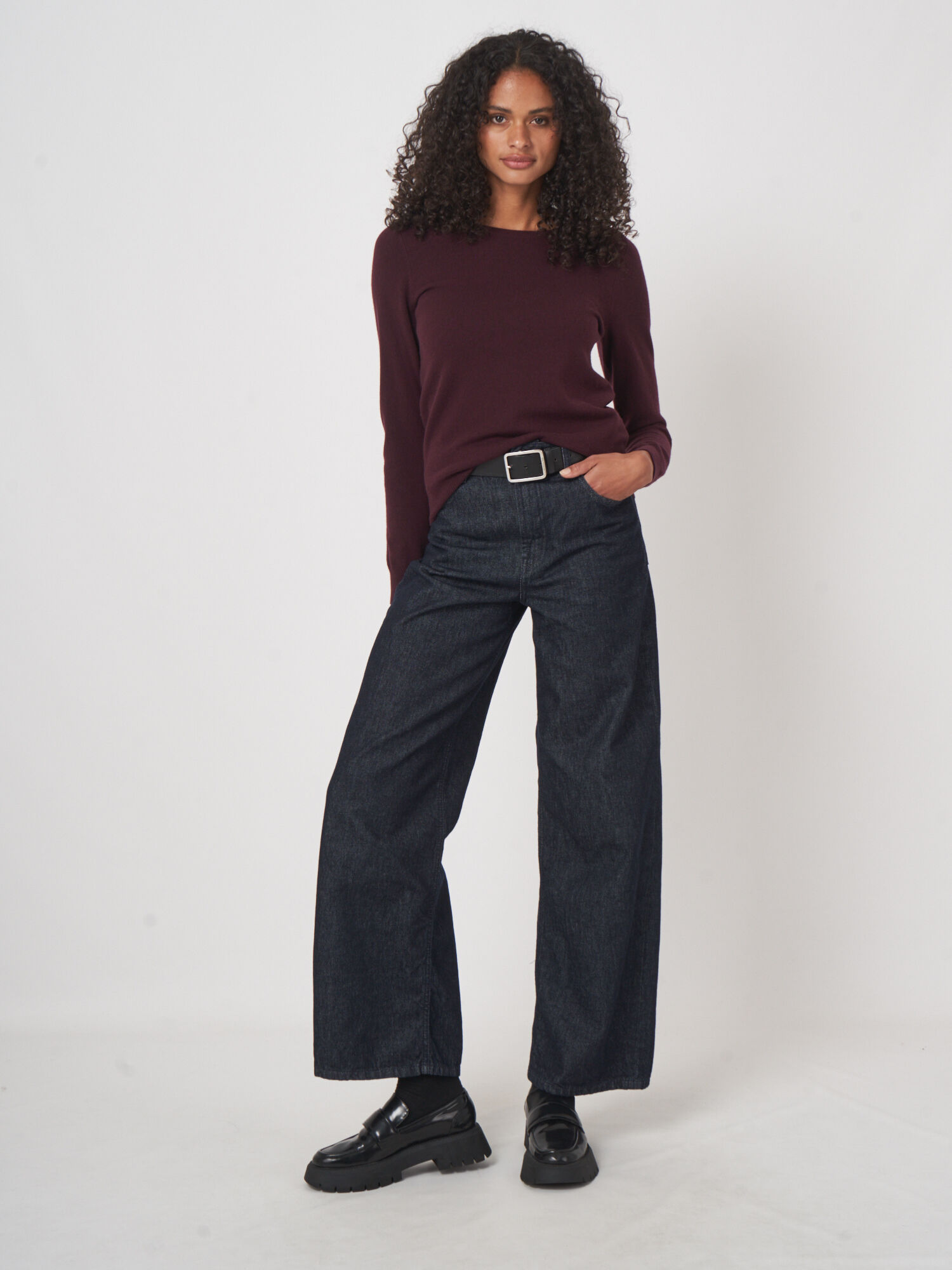 Basic-Bio-Kaschmir-Pullover mit Rundhalsausschnitt