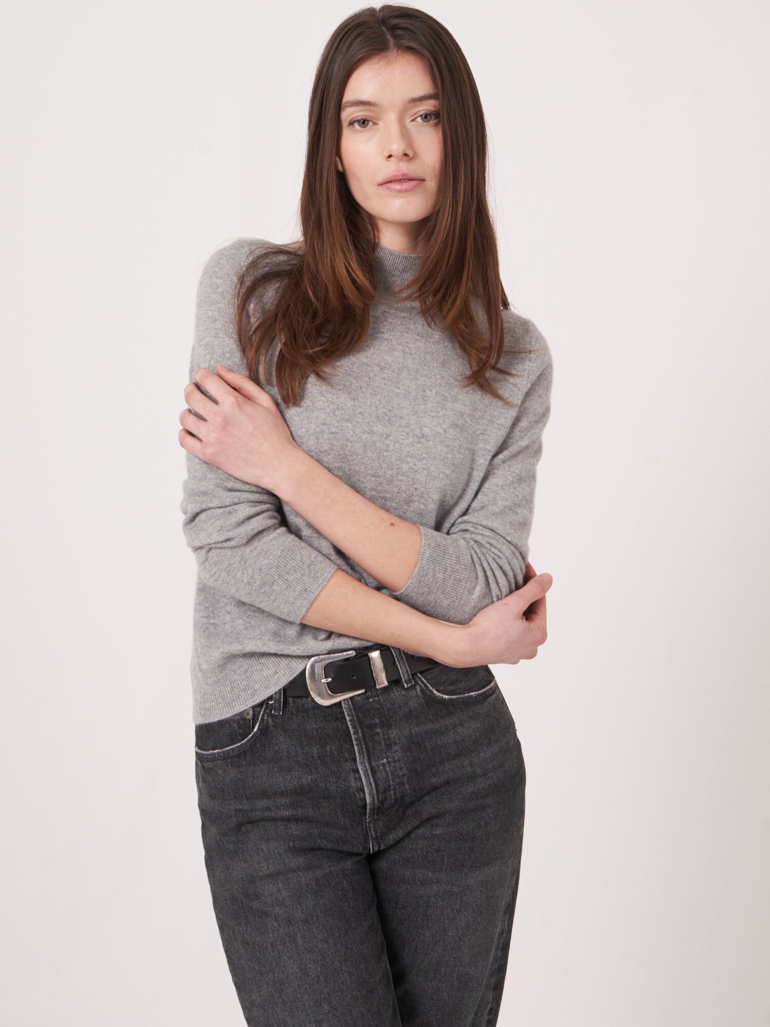 Cashmere trui met opstaande kraag afbeelding