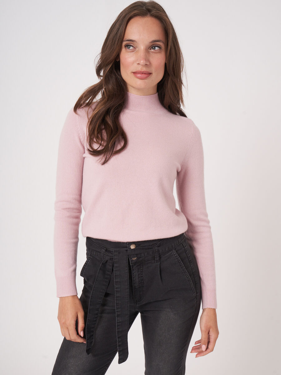 Organic cashmere sweater with ribbed stand collar image number 0