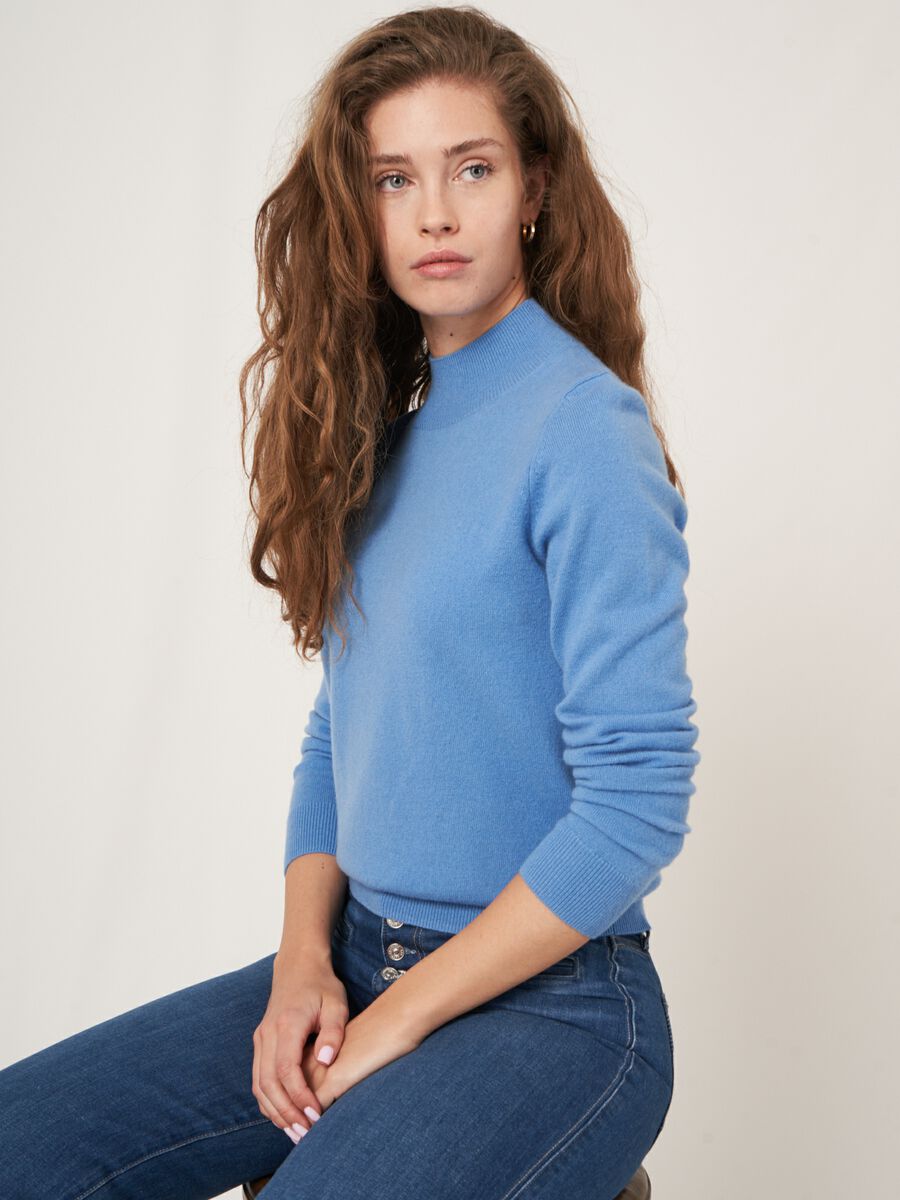 Organic cashmere sweater with ribbed stand collar image number 0