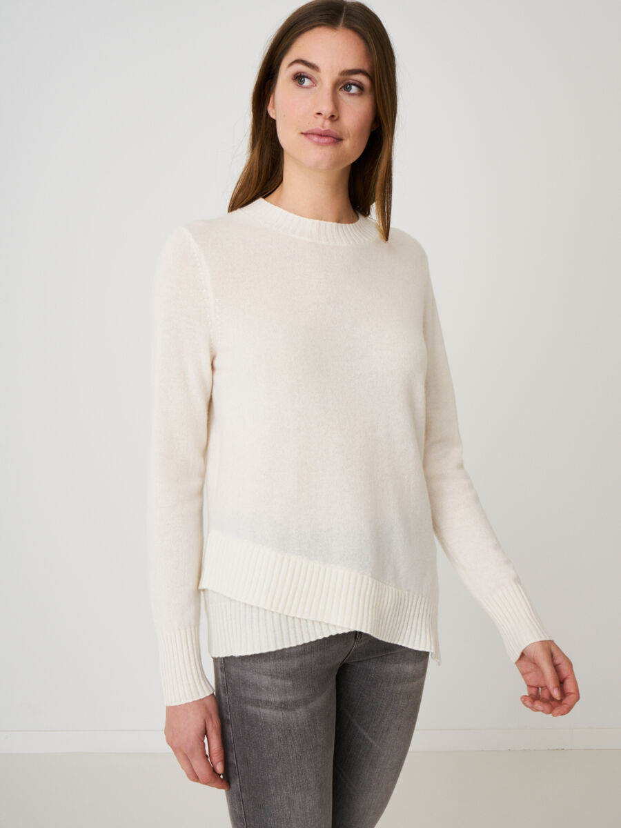 Organic cashmere sweater with diagonal hem image number 0