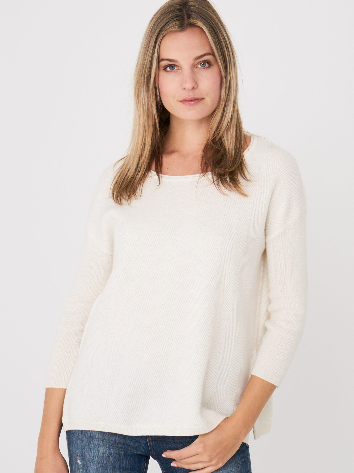 Organic cashmere pullover with herringbone structure