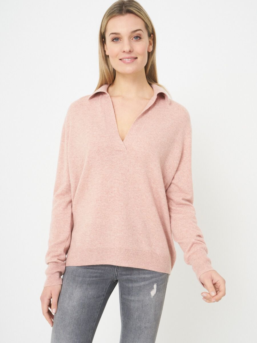 Organic cashmere sweater with ribbed polo neck image number 0