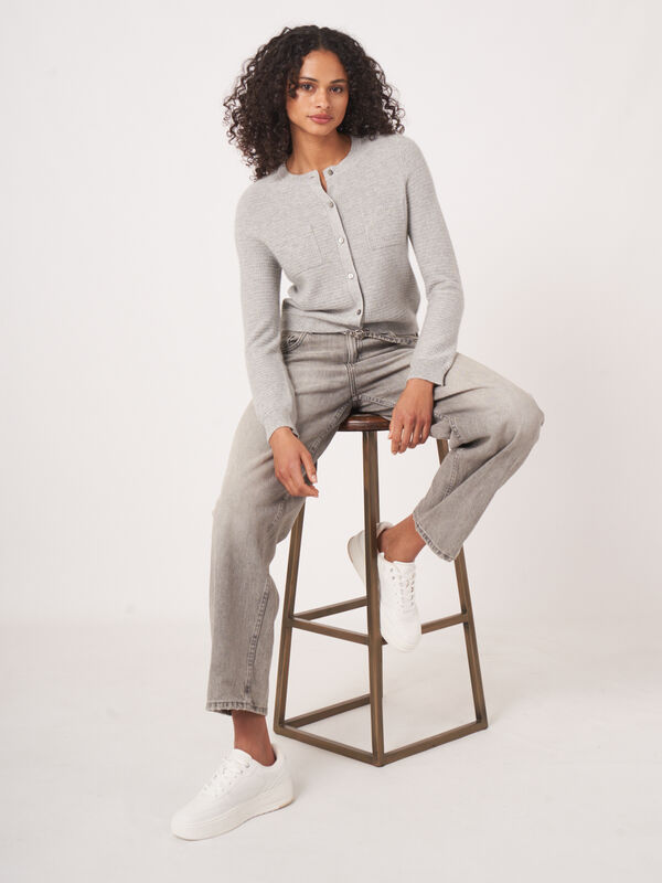 Textured cashmere cardigan with breast pockets image number 1