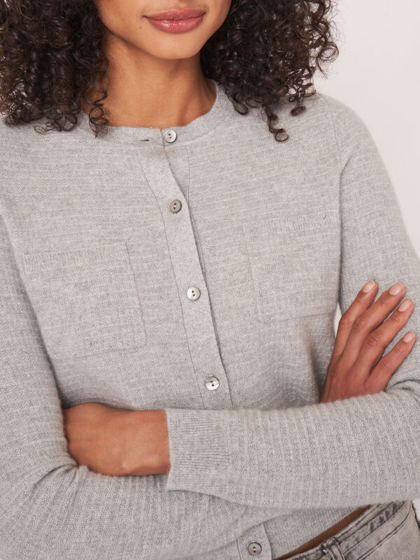Textured cashmere cardigan with breast pockets image number 3