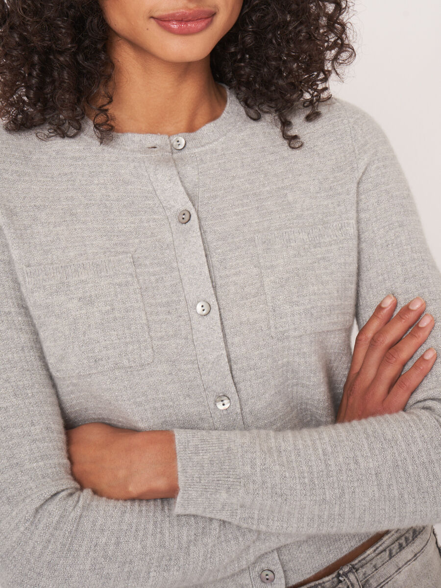 Textured cashmere cardigan with breast pockets image number 3