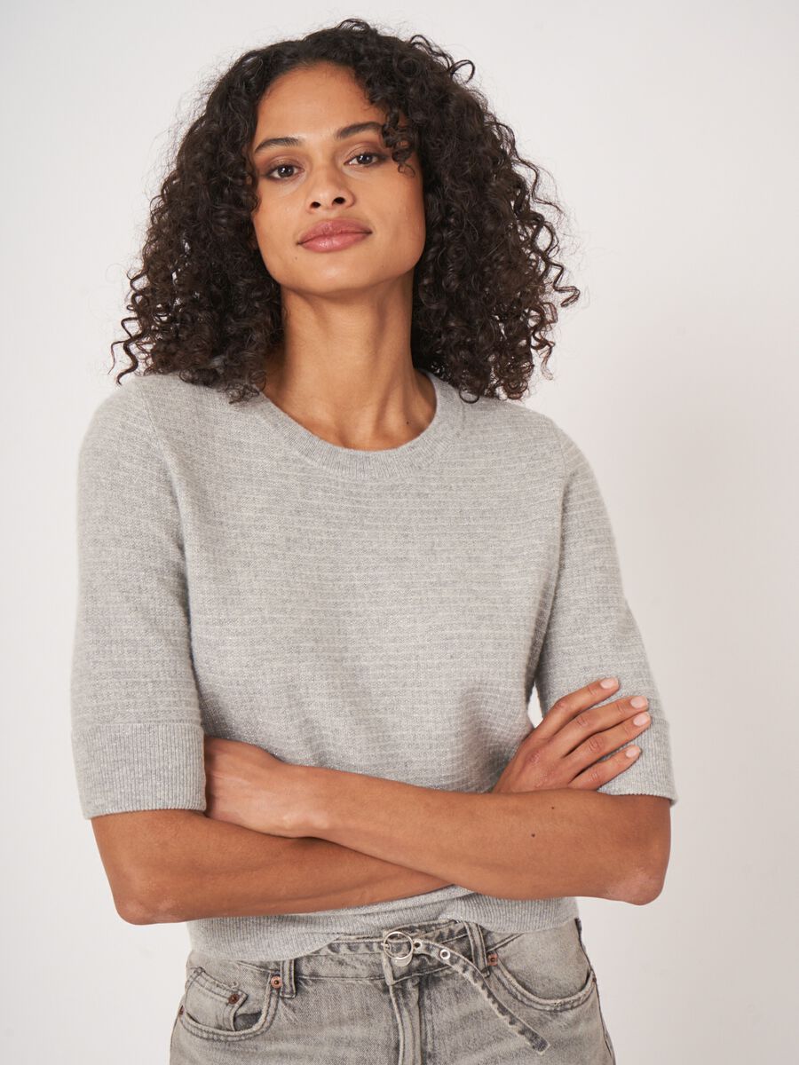 Textured short sleeve cashmere sweater with lurex image number 0