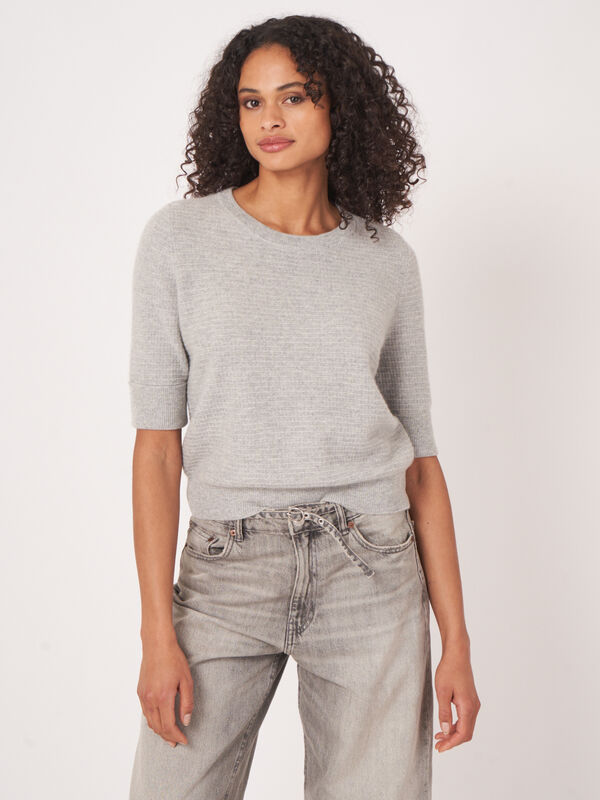 Textured short sleeve cashmere sweater with lurex image number 0