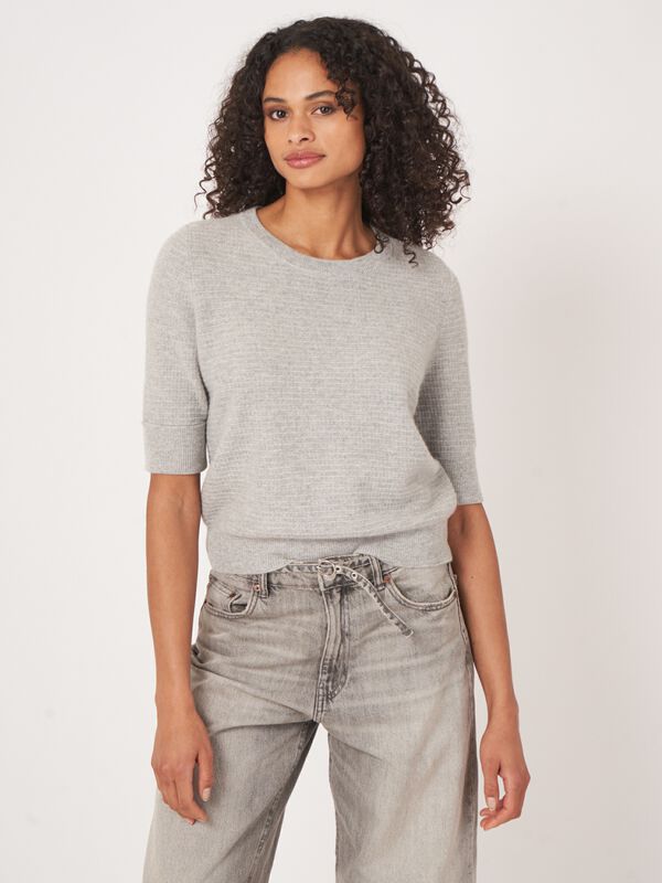 Textured short sleeve cashmere sweater with lurex image number 2