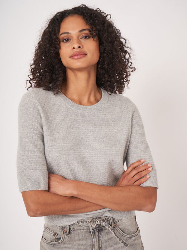 Textured short sleeve cashmere sweater with lurex image number 2