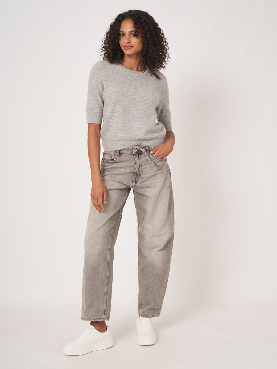 Getextureerde cashmere trui met korte mouwen en lurex image number 5