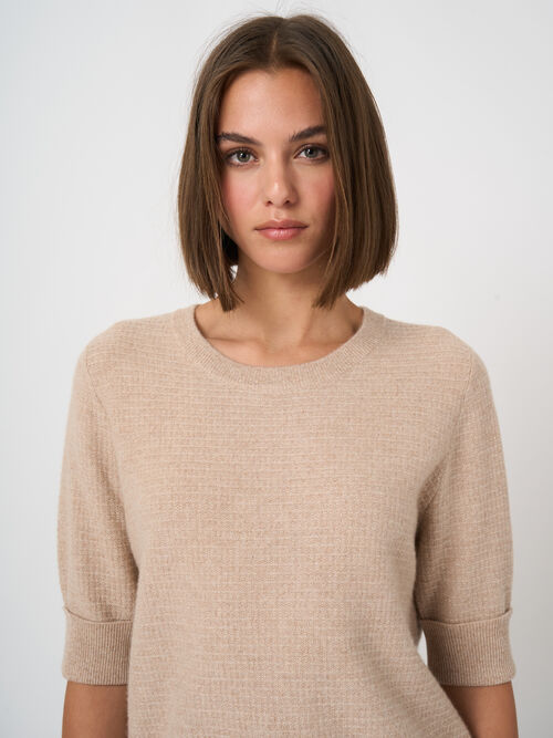 Textured short sleeve cashmere sweater with lurex