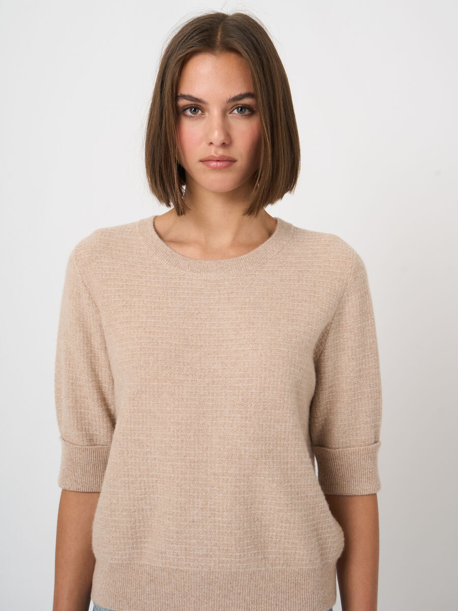 Pull en cachemire &agrave; manches courtes textur&eacute; avec lurex image number 2