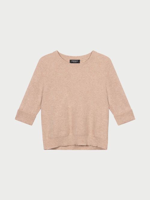 Pull en cachemire &agrave; manches courtes textur&eacute; avec lurex