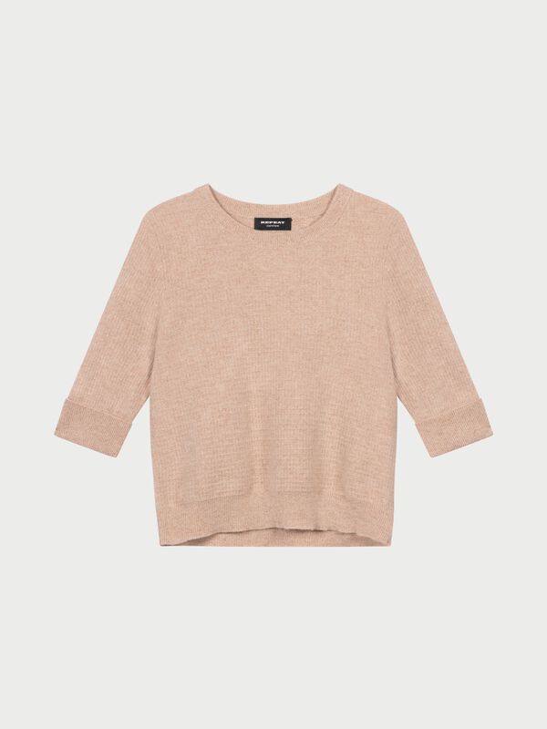 Texturiertes Kurzarm-Kaschmir-Pullover mit Lurex image number 3