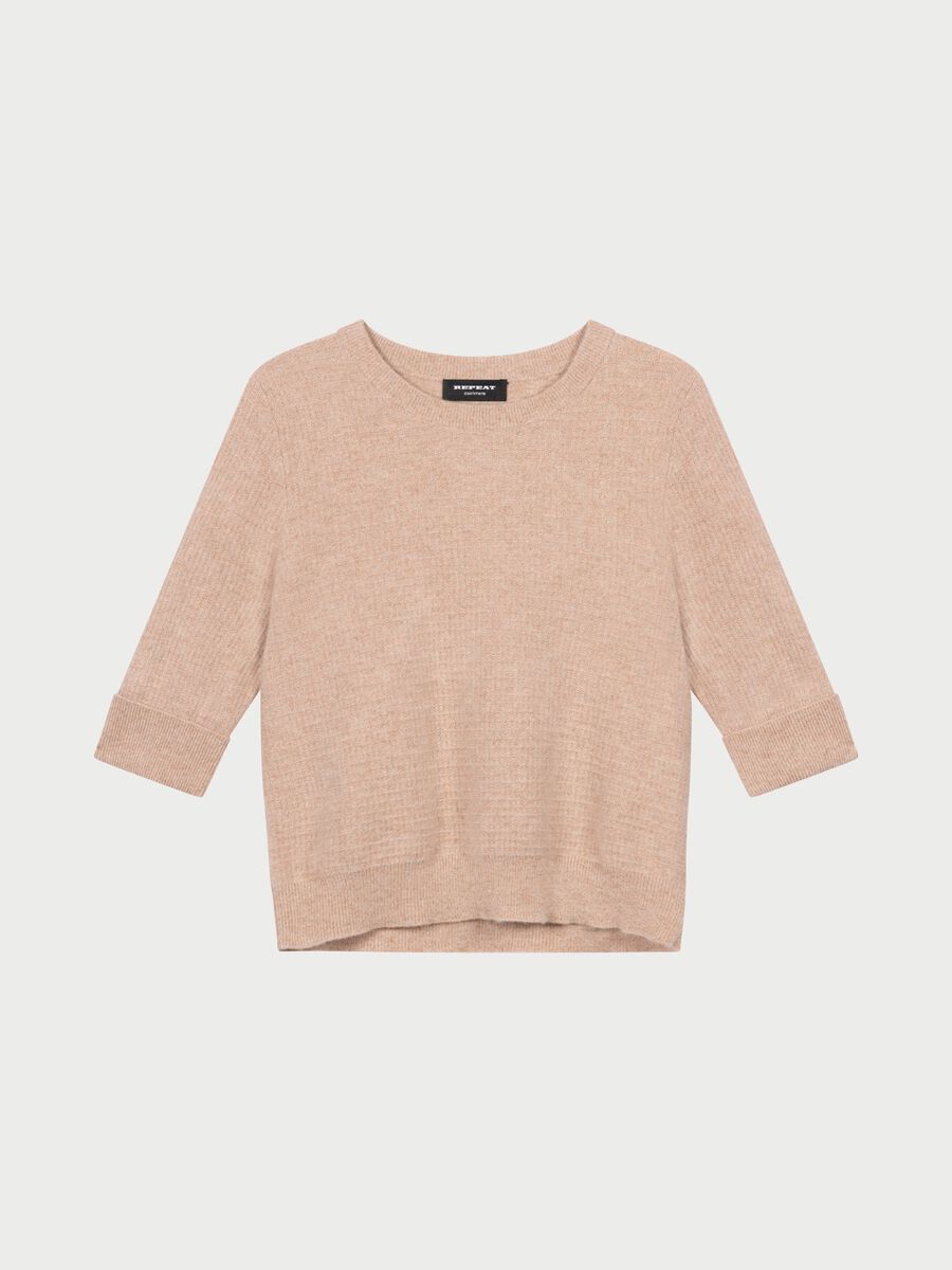 Getextureerde cashmere trui met korte mouwen en lurex image number 3