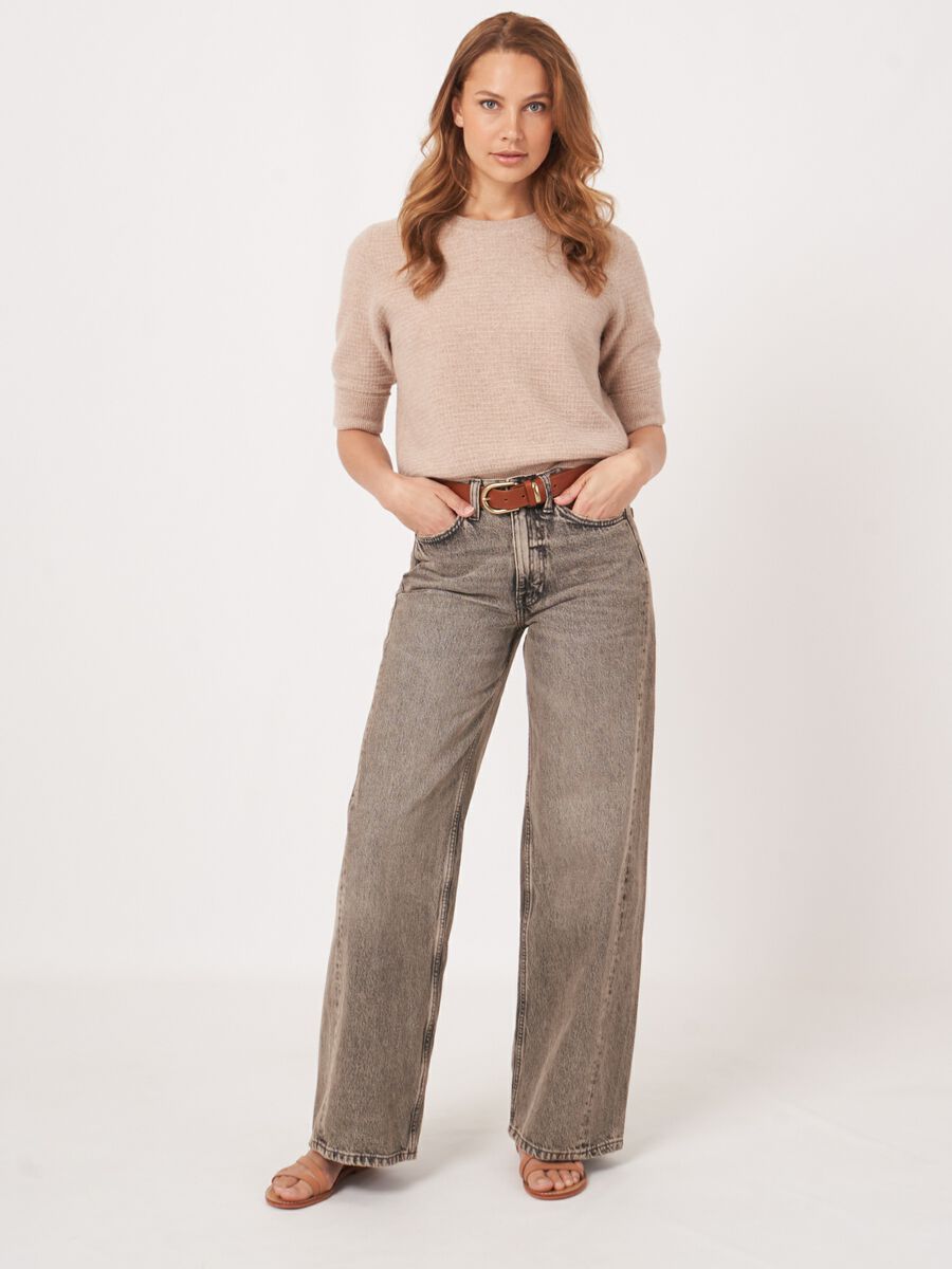 Getextureerde cashmere trui met korte mouwen en lurex image number 7