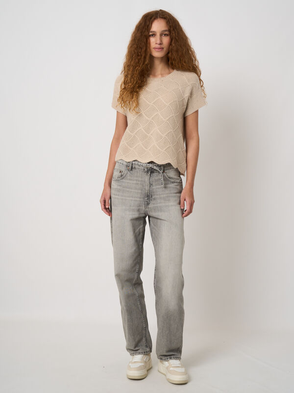 Kurzarm-Kaschmirpullover mit Pointelle-Lochmuster image number 4