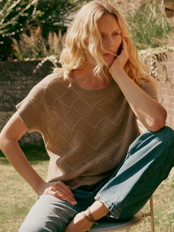 Pointelle-knit cashmere sweater image number 1