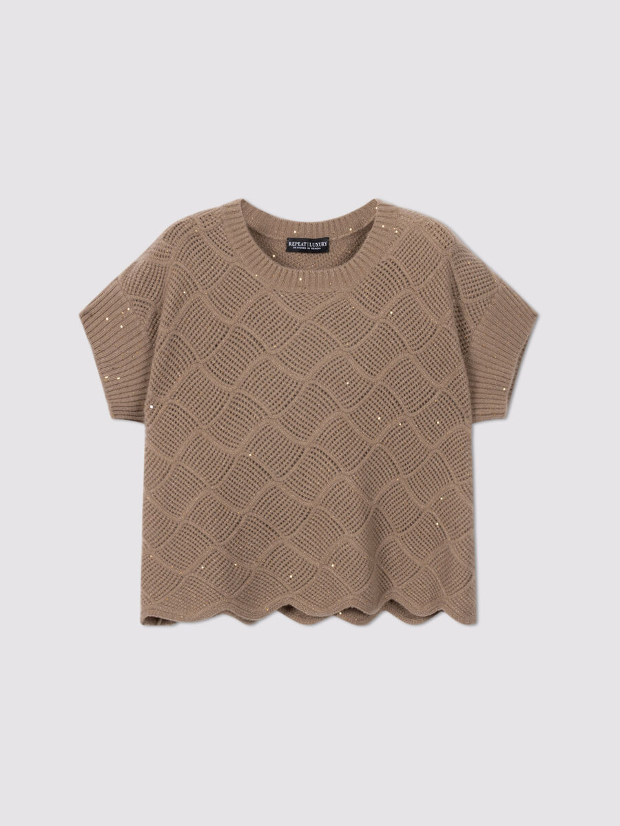 Kurzarm-Kaschmirpullover mit Pointelle-Lochmuster image number 2