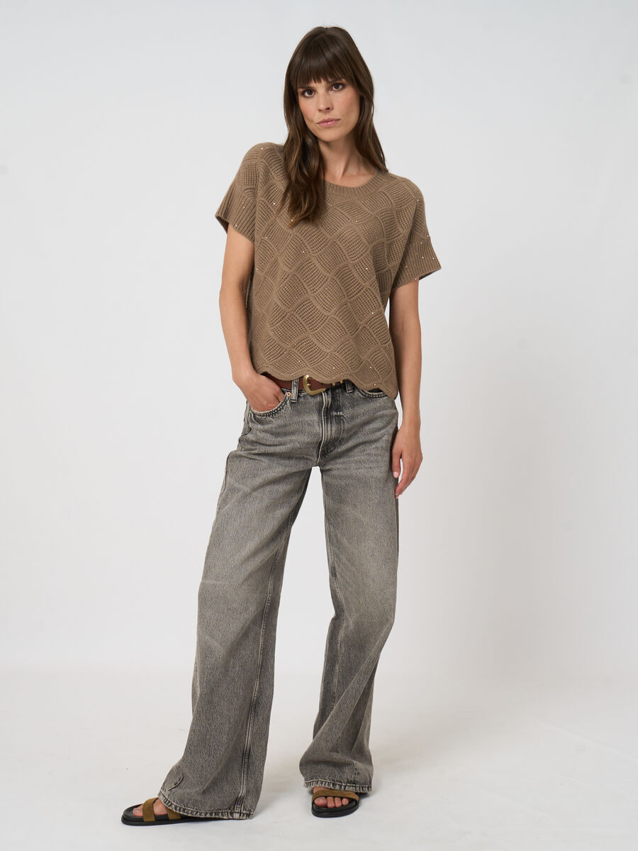 Kurzarm-Kaschmirpullover mit Pointelle-Lochmuster image number 8