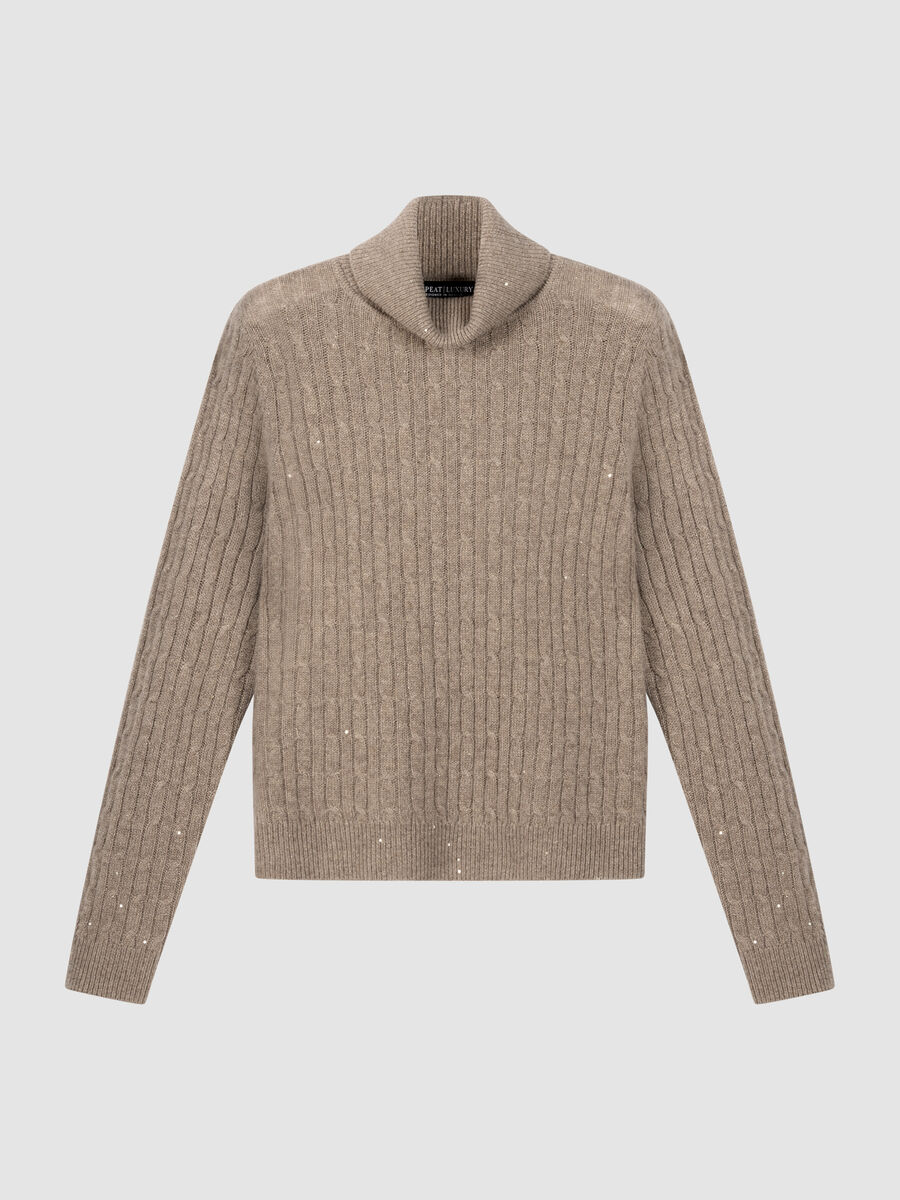 Kaschmir-Rollkragenpullover mit Zopfmuster und Lurex image number 0