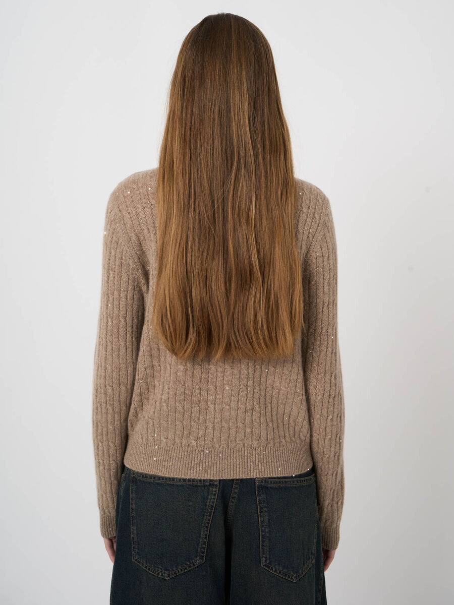 Kaschmir-Rollkragenpullover mit Zopfmuster und Lurex image number 5
