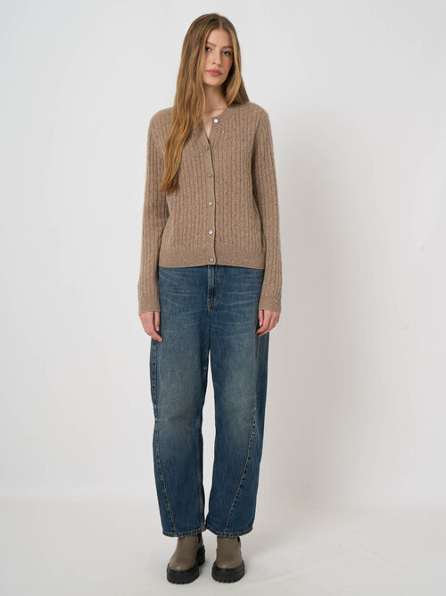 Cashmere Cable-Knit Cardigan with Lurex Detail