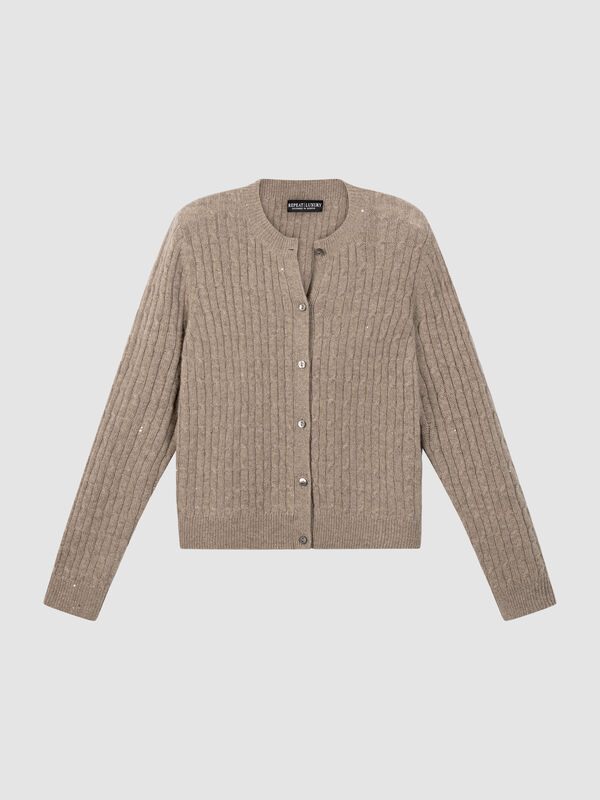 Kaschmir-Strickjacke mit Zopfmuster und Lurex image number 0