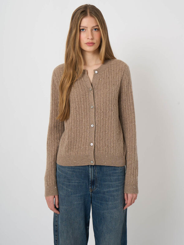 Kaschmir-Strickjacke mit Zopfmuster und Lurex image number 1