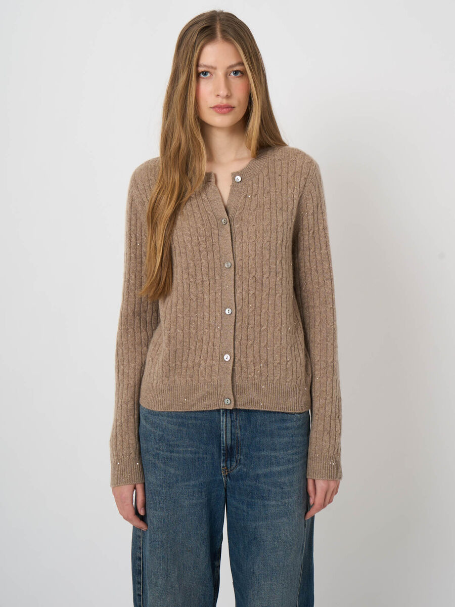 Cardigan en cachemire &agrave; torsades et Lurex image number 1