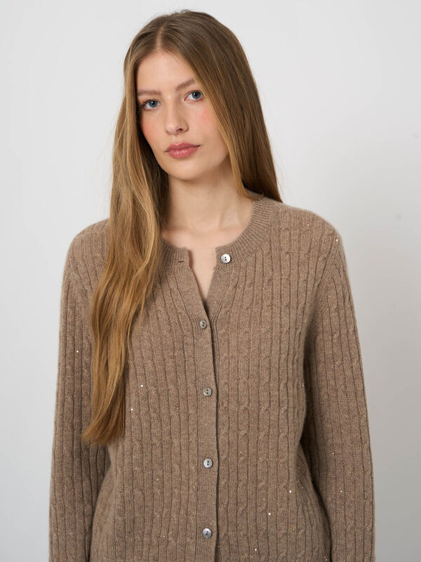 Kaschmir-Strickjacke mit Zopfmuster und Lurex image number 2