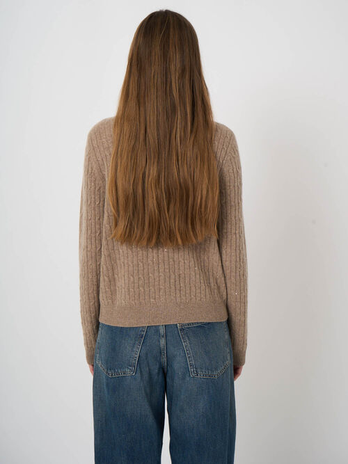 Cashmere Cable-Knit Cardigan with Lurex Detail
