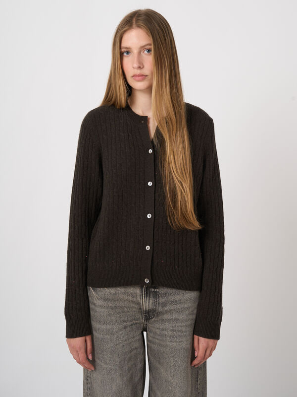 Kaschmir-Strickjacke mit Zopfmuster und Lurex image number 1