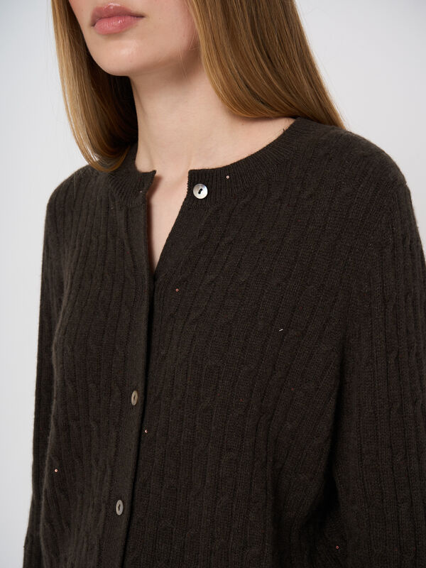 Kaschmir-Strickjacke mit Zopfmuster und Lurex image number 2