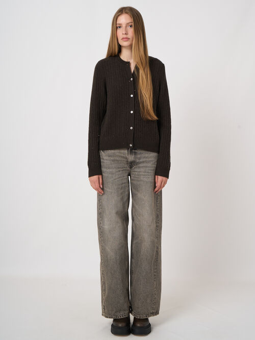 Cashmere Cable-Knit Cardigan with Lurex Detail
