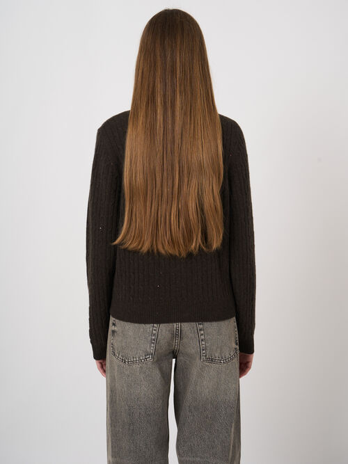 Cashmere Cable-Knit Cardigan with Lurex Detail