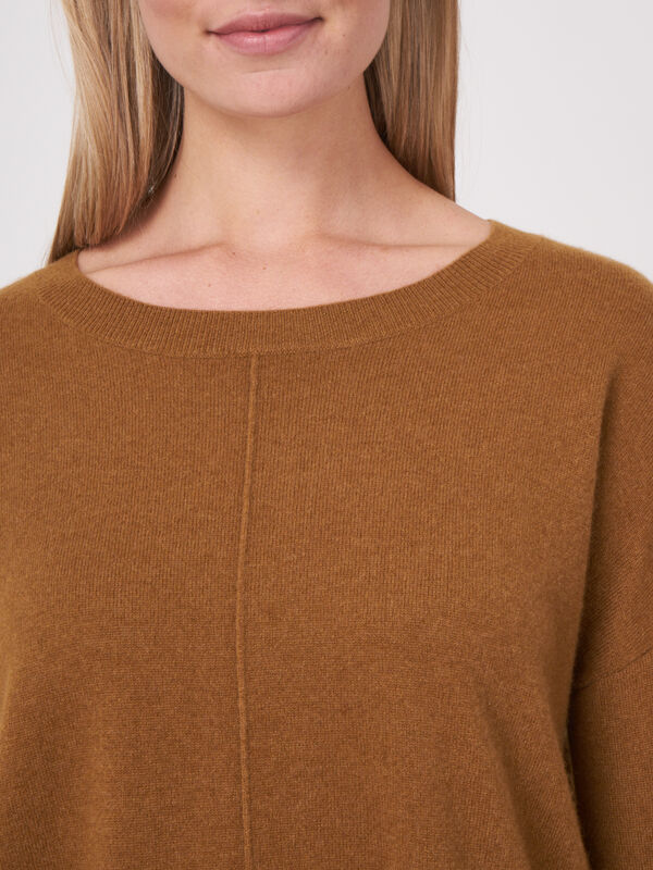 Casual cashmere trui met geribde boothals image number 2