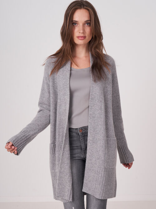Open front organic cashmere cardigan with pockets