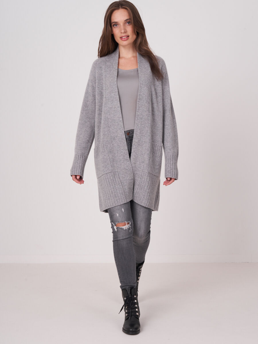Open front organic cashmere cardigan with pockets image number 3