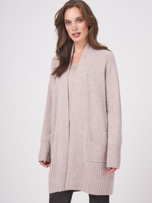 Open front organic cashmere cardigan with pockets